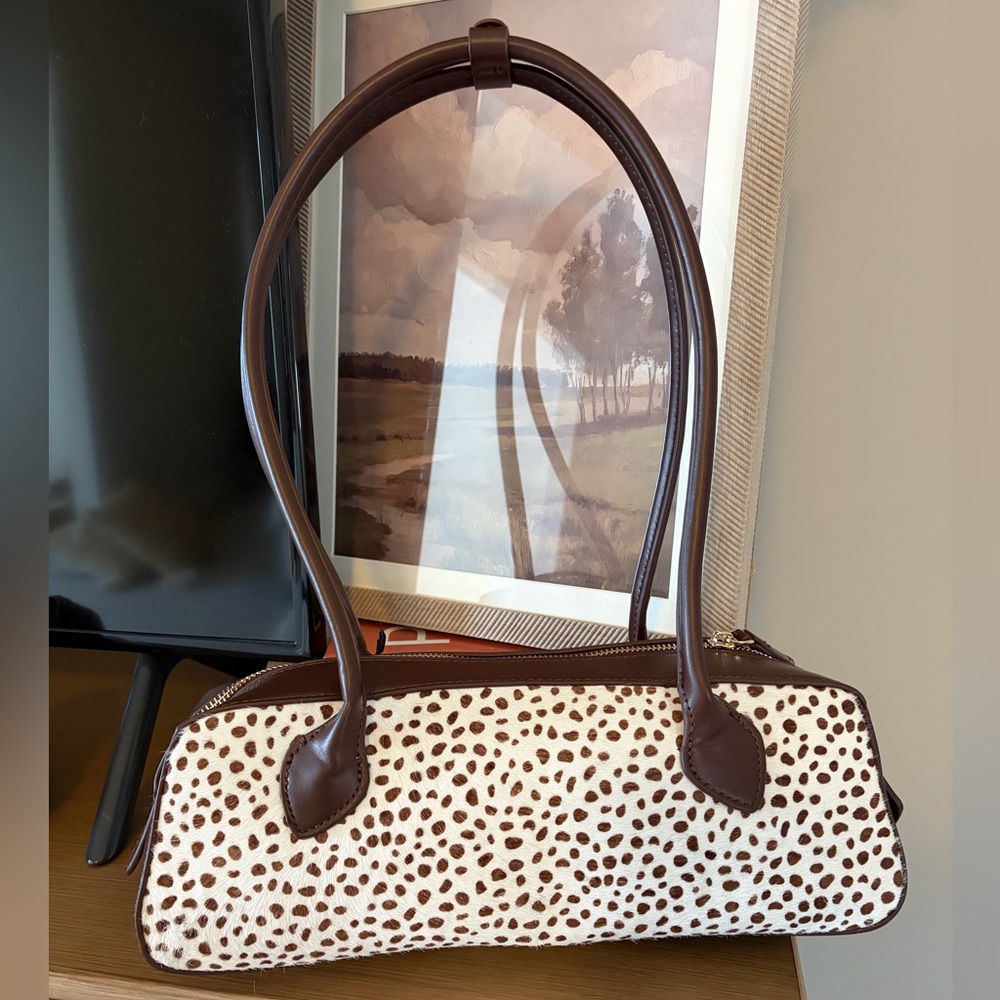 NWT House of Harlow Cowhide Cow Calf Hair Genuine Leather East West Shoulder Bag